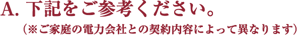 A. 下記をご参考ください。
　  （※ご家庭の電力会社との契約内容によって異なります）