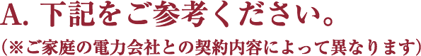 A. 下記をご参考ください。
　  （※ご家庭の電力会社との契約内容によって異なります）